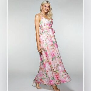 TRIXXI Floral Pink Spring Dress with adjustable straps and belted wais…